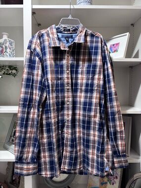 Tommy Hilfiger Men’s Blue & White Plaid Button-Up Shirt XL